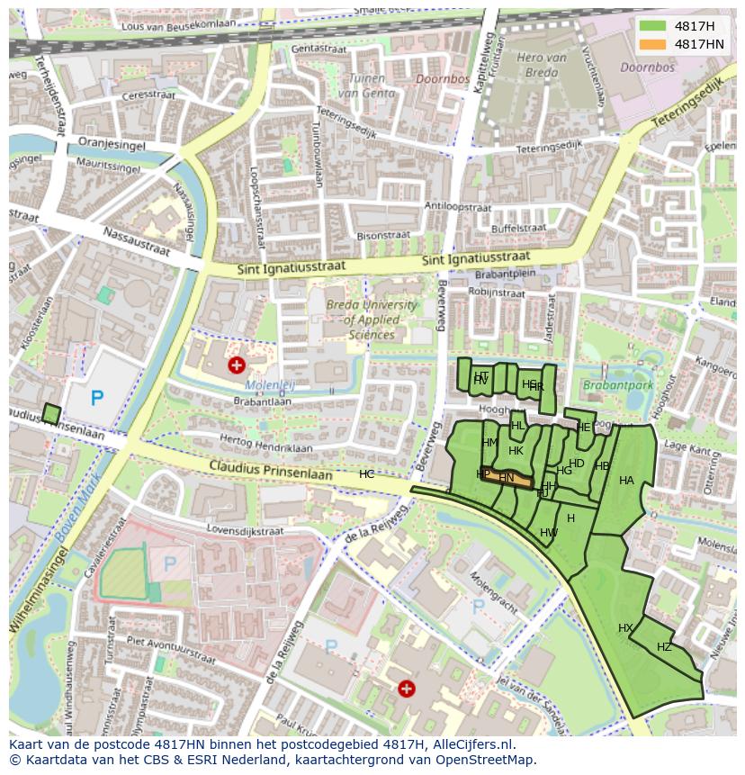 Afbeelding van het postcodegebied 4817 HN op de kaart.