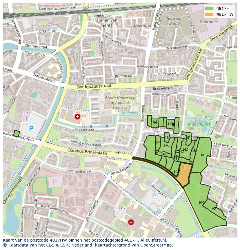 Afbeelding van het postcodegebied 4817 HW op de kaart.