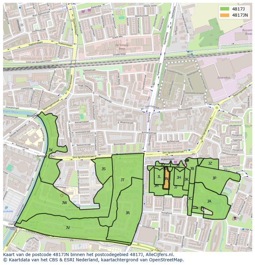 Afbeelding van het postcodegebied 4817 JN op de kaart.