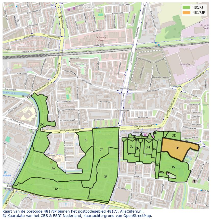 Afbeelding van het postcodegebied 4817 JP op de kaart.