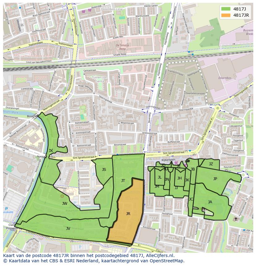 Afbeelding van het postcodegebied 4817 JR op de kaart.