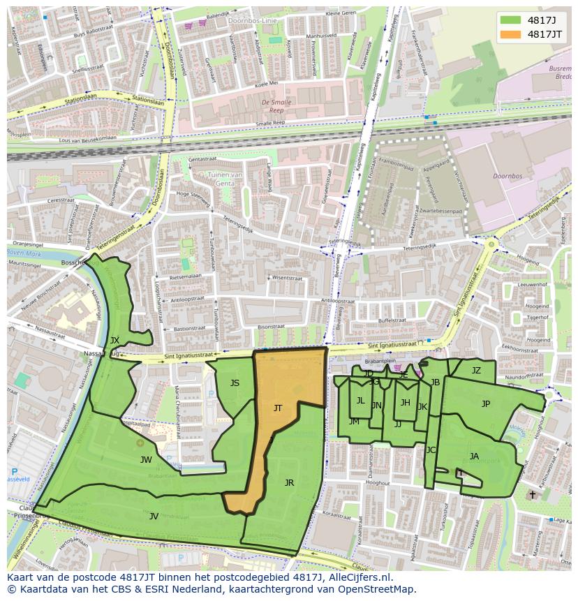 Afbeelding van het postcodegebied 4817 JT op de kaart.