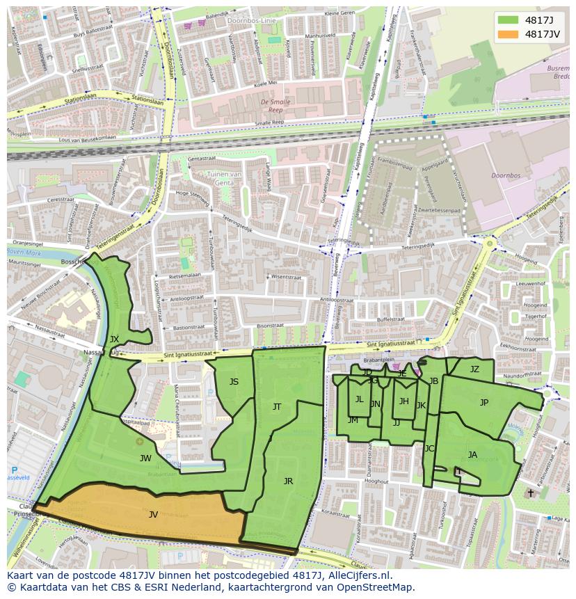 Afbeelding van het postcodegebied 4817 JV op de kaart.