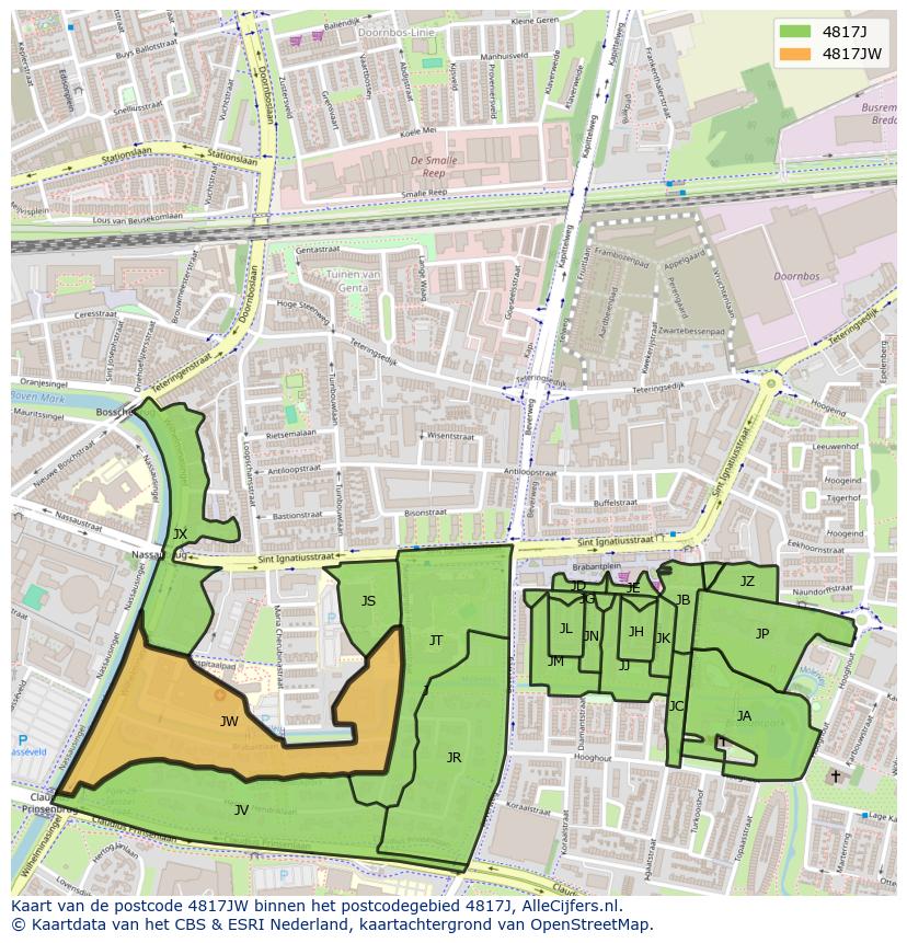 Afbeelding van het postcodegebied 4817 JW op de kaart.
