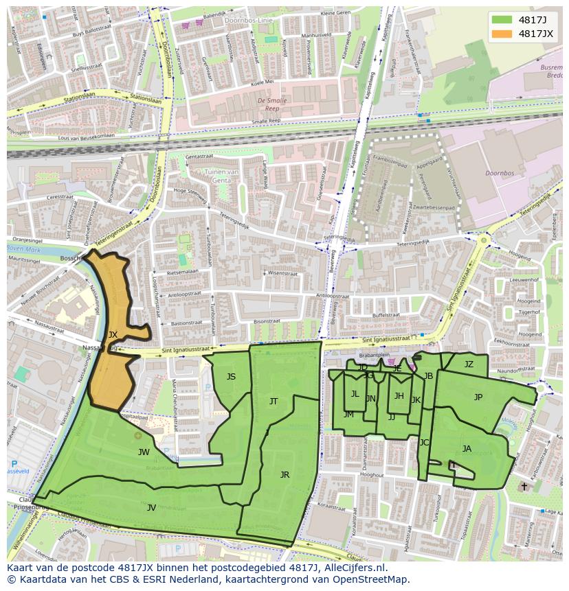 Afbeelding van het postcodegebied 4817 JX op de kaart.