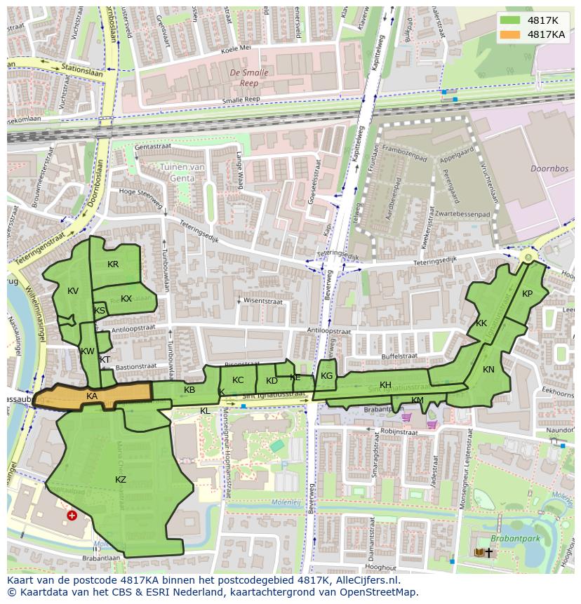Afbeelding van het postcodegebied 4817 KA op de kaart.