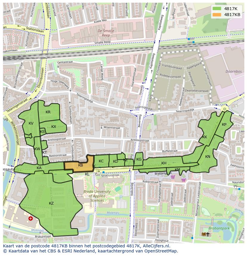 Afbeelding van het postcodegebied 4817 KB op de kaart.