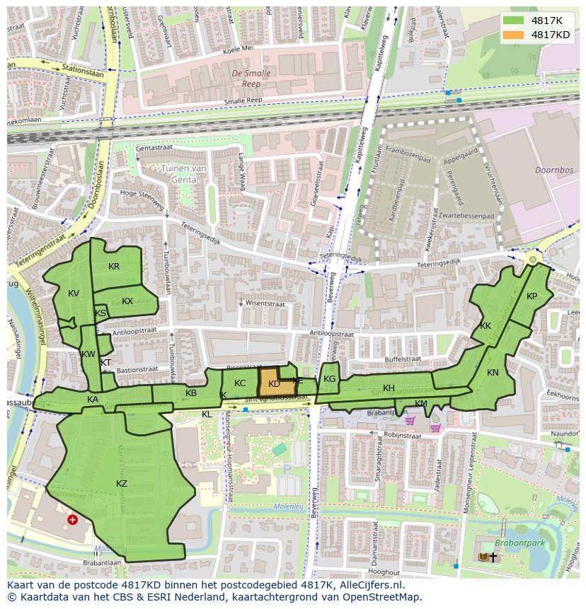 Afbeelding van het postcodegebied 4817 KD op de kaart.