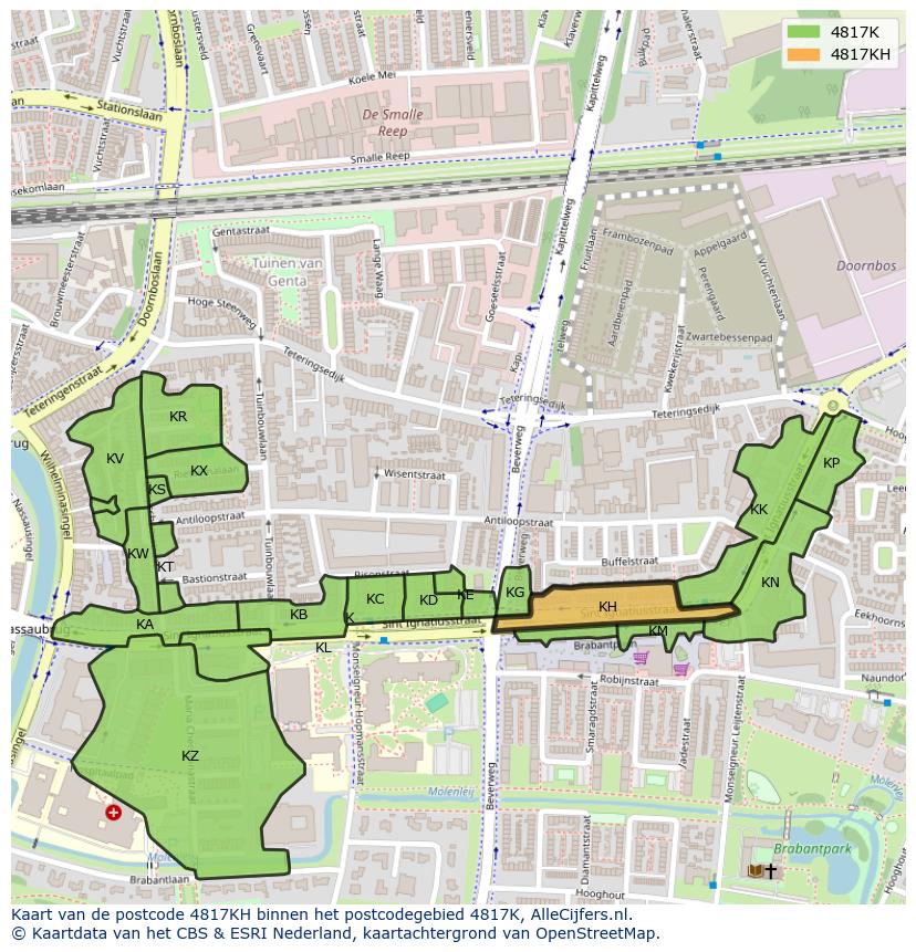 Afbeelding van het postcodegebied 4817 KH op de kaart.