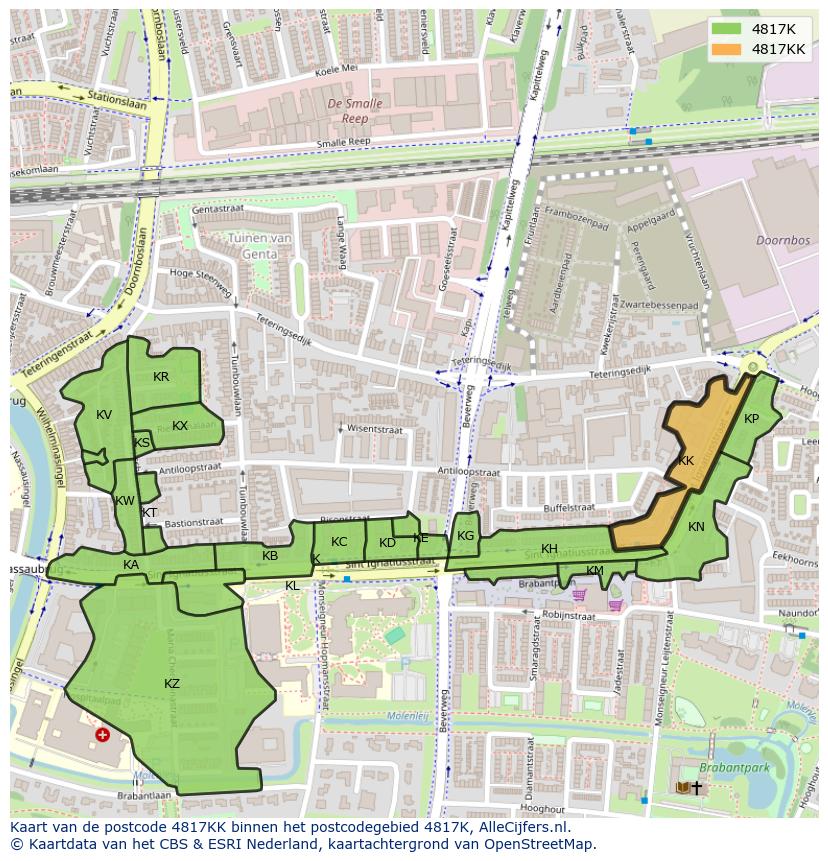 Afbeelding van het postcodegebied 4817 KK op de kaart.