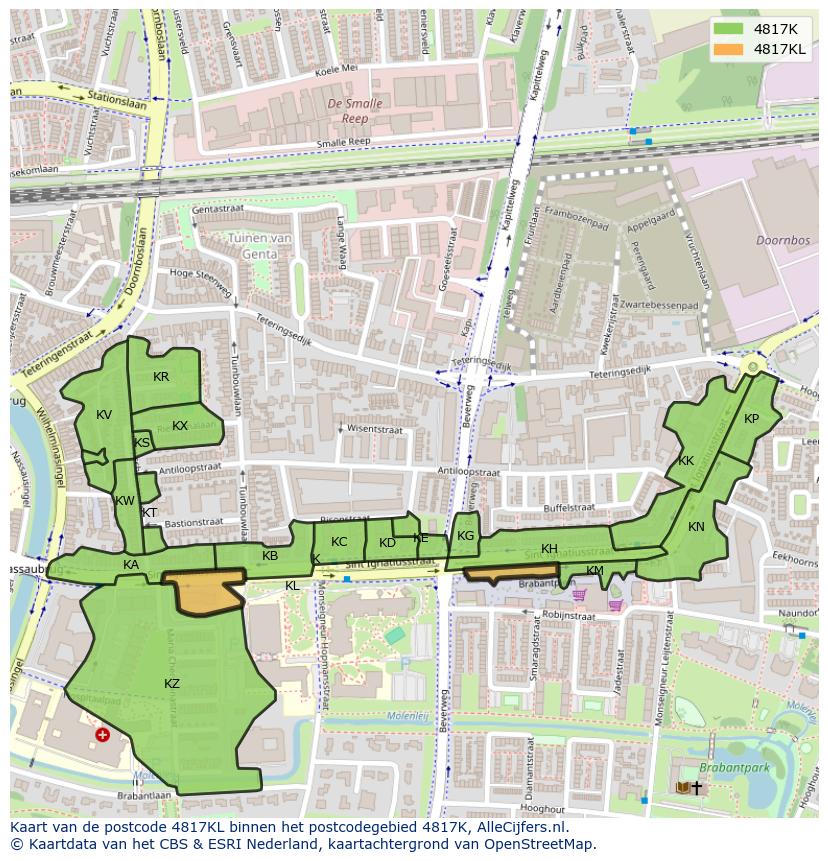 Afbeelding van het postcodegebied 4817 KL op de kaart.