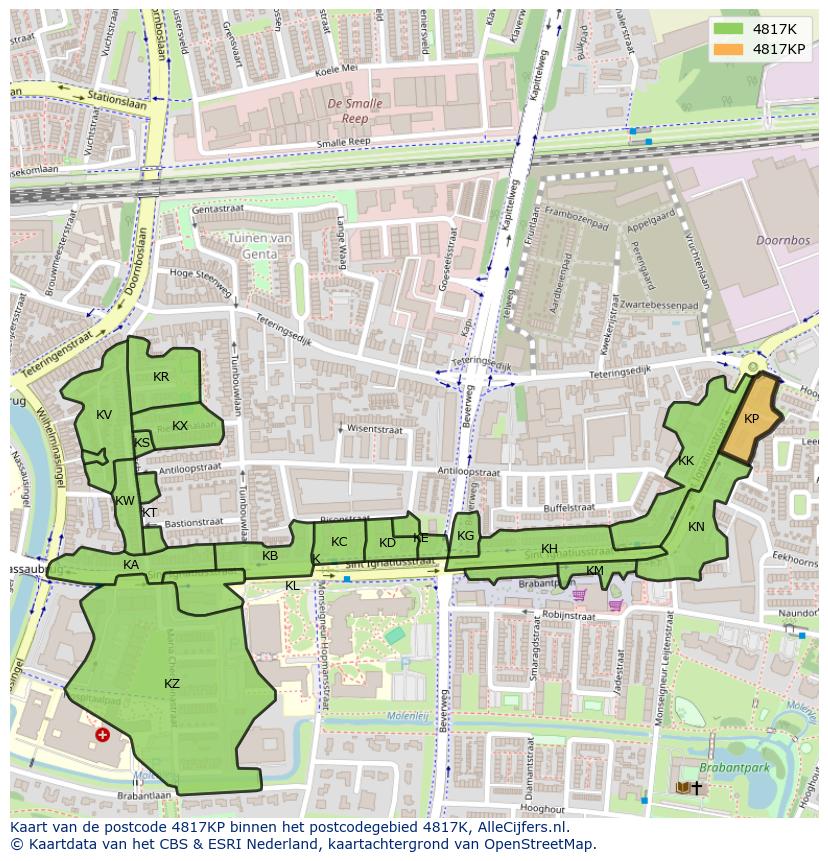 Afbeelding van het postcodegebied 4817 KP op de kaart.