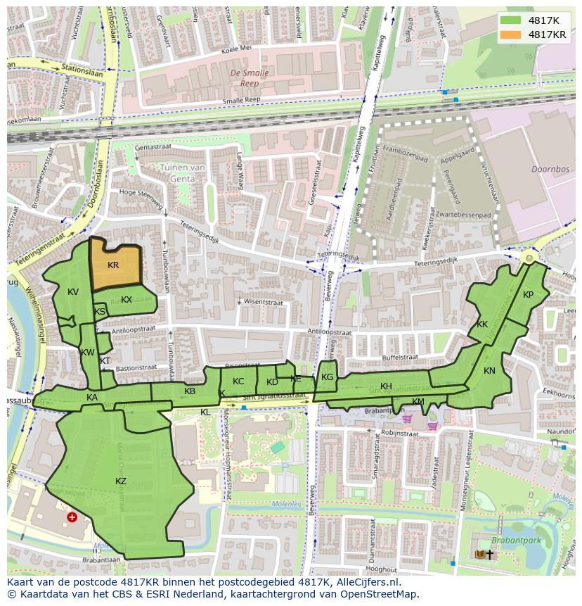Afbeelding van het postcodegebied 4817 KR op de kaart.