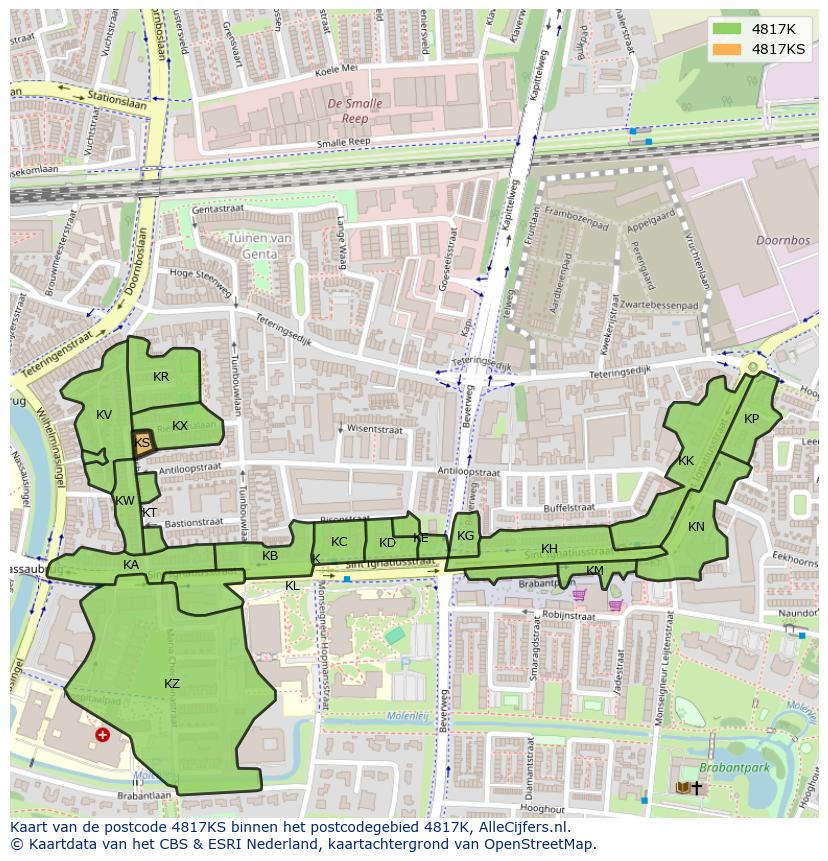 Afbeelding van het postcodegebied 4817 KS op de kaart.