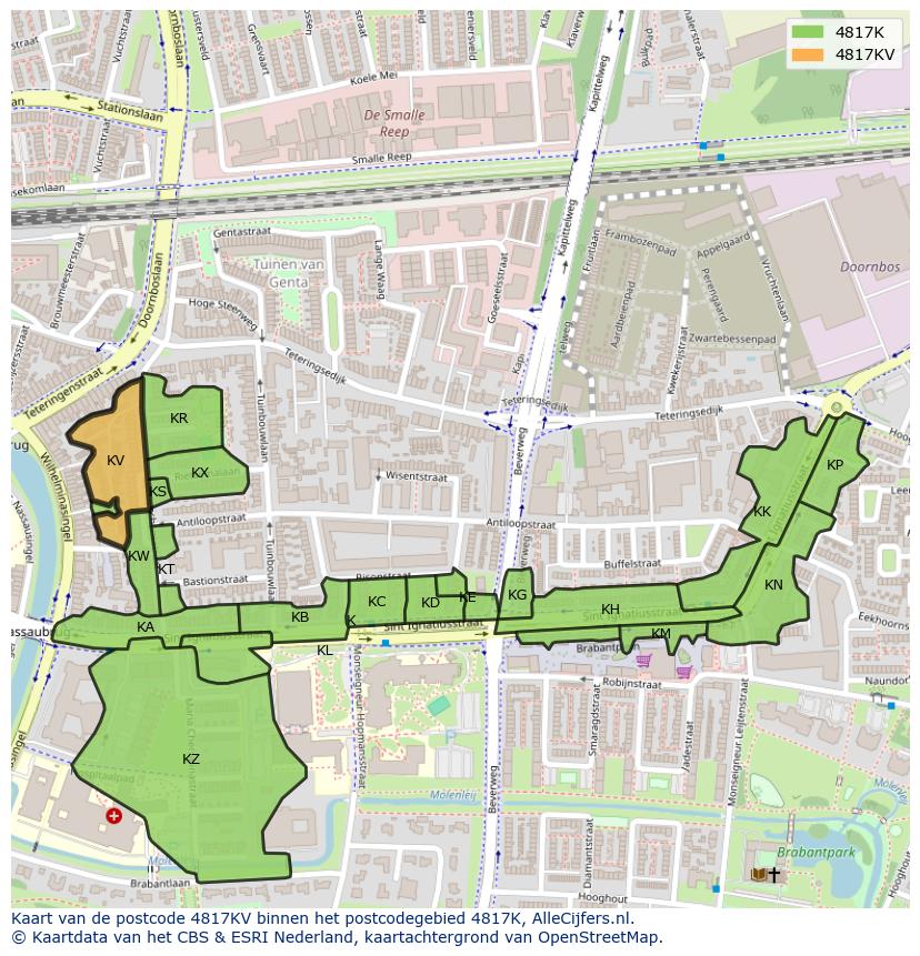 Afbeelding van het postcodegebied 4817 KV op de kaart.
