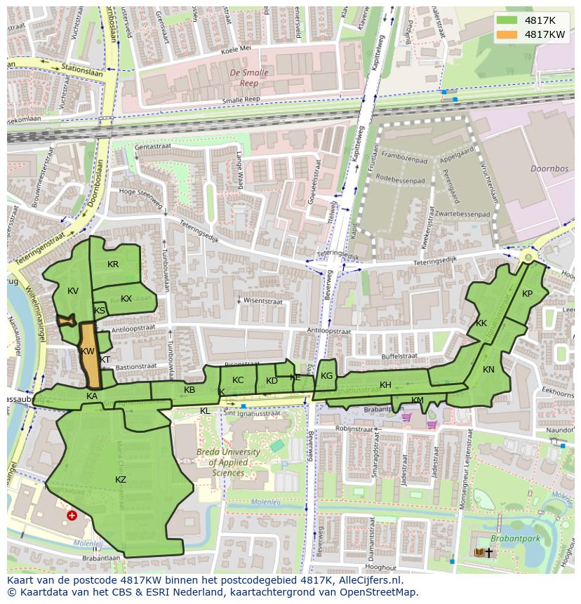 Afbeelding van het postcodegebied 4817 KW op de kaart.