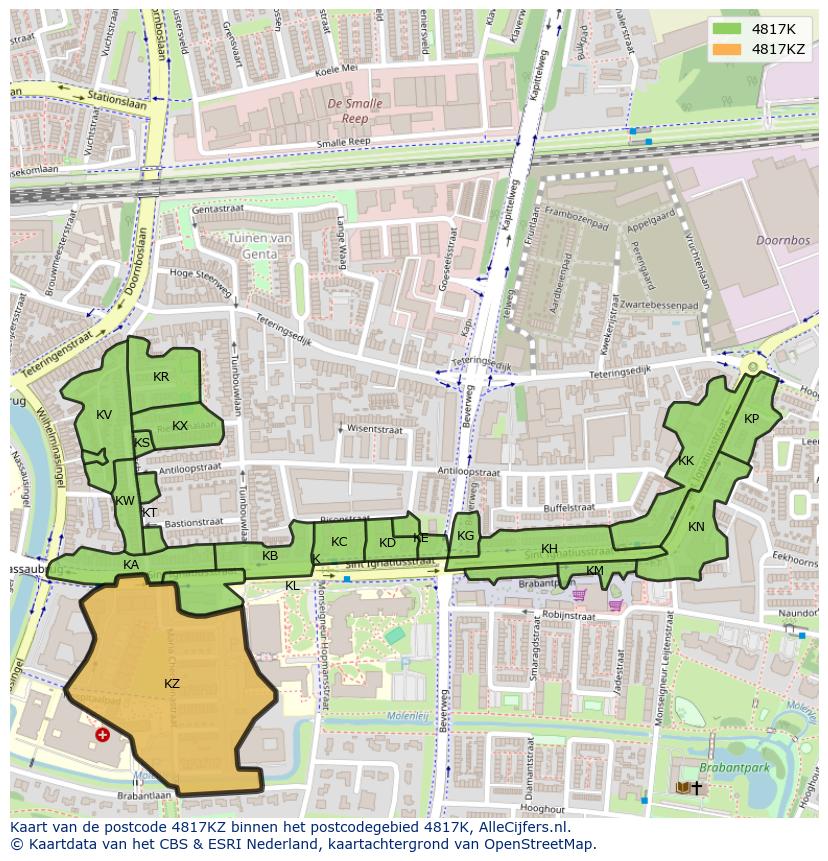 Afbeelding van het postcodegebied 4817 KZ op de kaart.