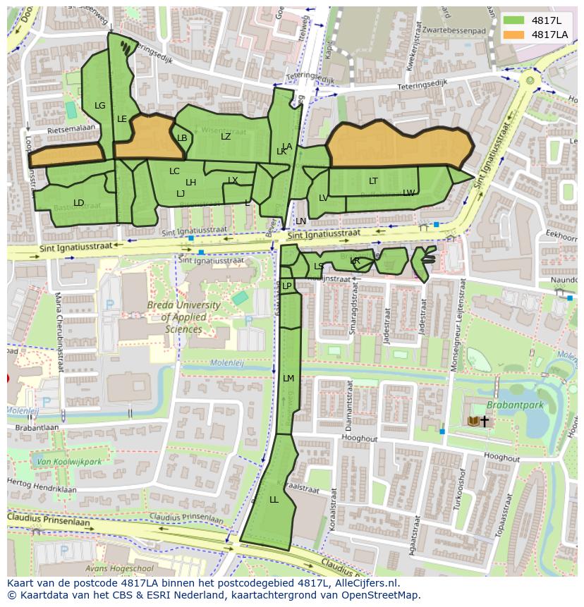Afbeelding van het postcodegebied 4817 LA op de kaart.