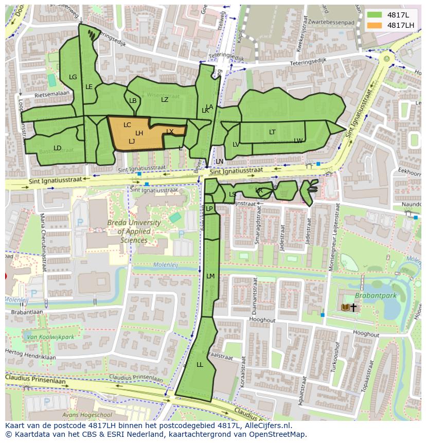 Afbeelding van het postcodegebied 4817 LH op de kaart.