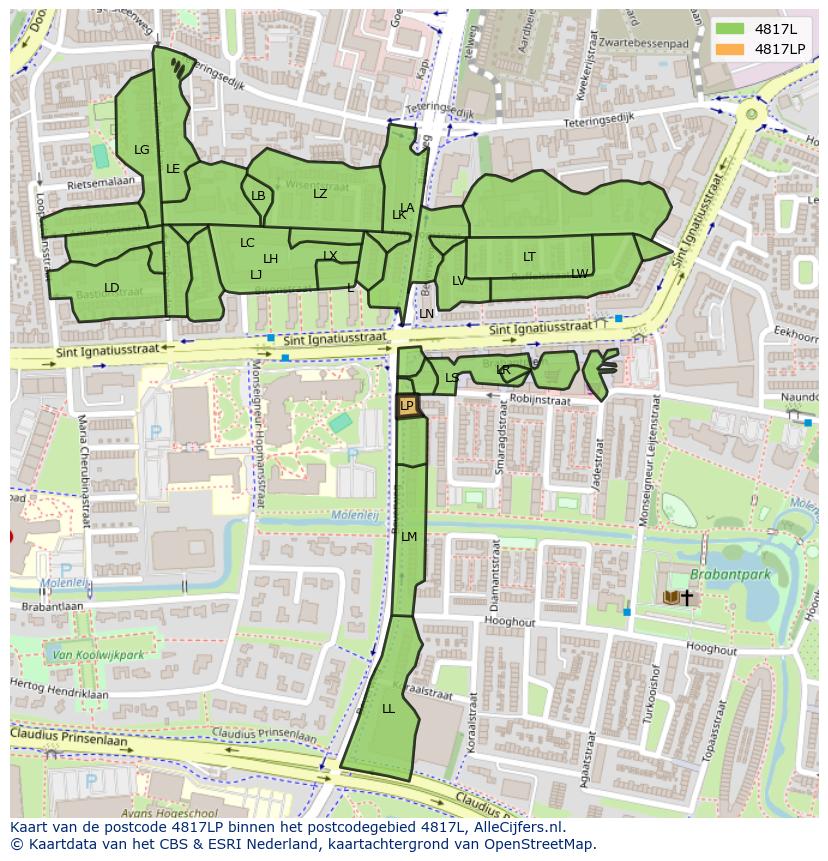 Afbeelding van het postcodegebied 4817 LP op de kaart.