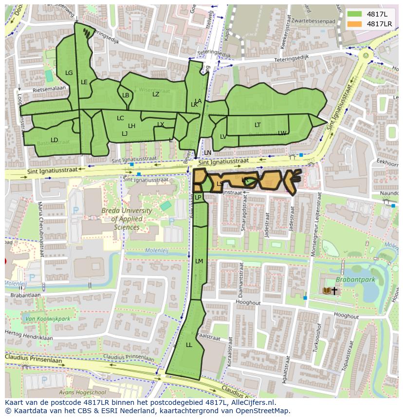 Afbeelding van het postcodegebied 4817 LR op de kaart.