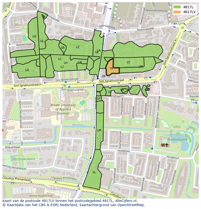 Afbeelding van het postcodegebied 4817 LV op de kaart.