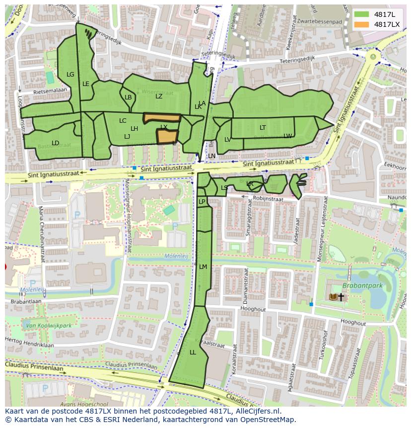 Afbeelding van het postcodegebied 4817 LX op de kaart.