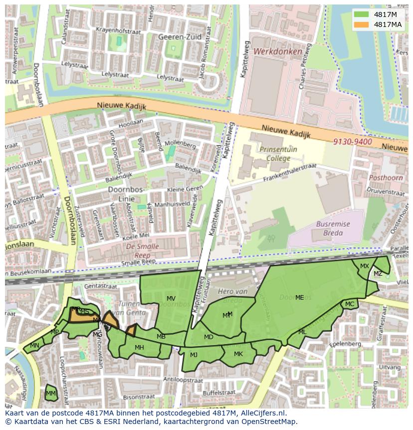 Afbeelding van het postcodegebied 4817 MA op de kaart.