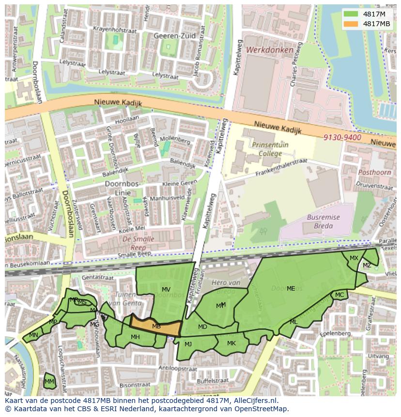Afbeelding van het postcodegebied 4817 MB op de kaart.