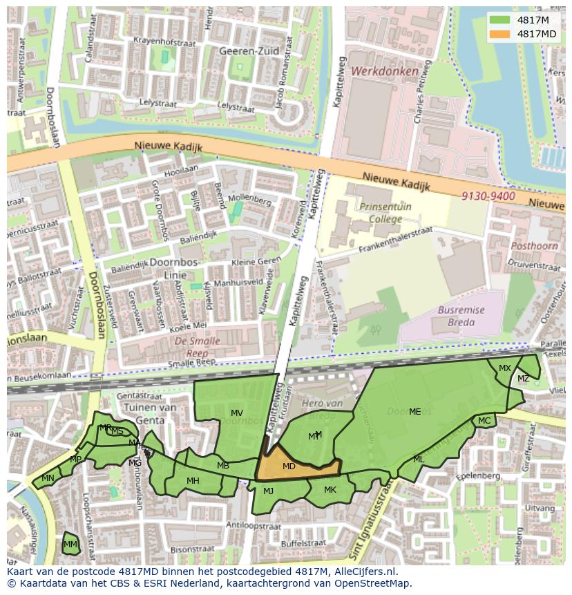 Afbeelding van het postcodegebied 4817 MD op de kaart.