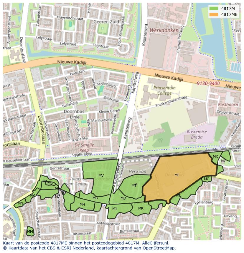 Afbeelding van het postcodegebied 4817 ME op de kaart.