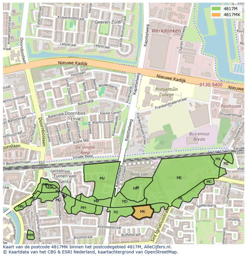 Afbeelding van het postcodegebied 4817 MK op de kaart.