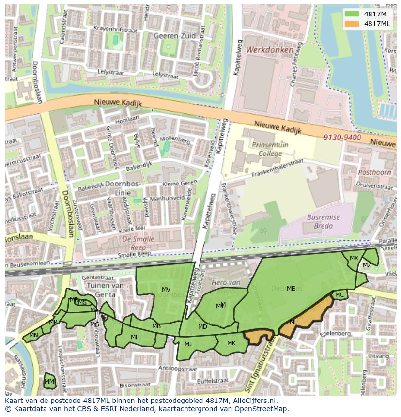 Afbeelding van het postcodegebied 4817 ML op de kaart.