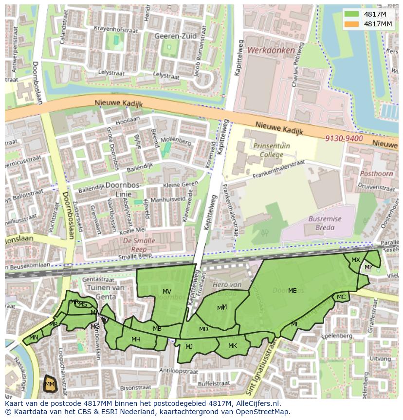 Afbeelding van het postcodegebied 4817 MM op de kaart.