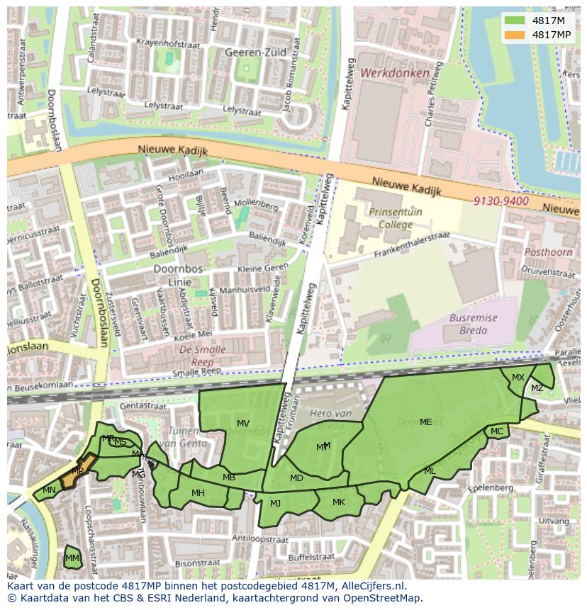 Afbeelding van het postcodegebied 4817 MP op de kaart.
