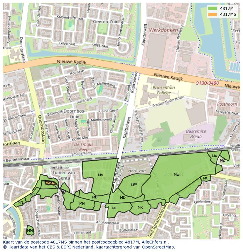 Afbeelding van het postcodegebied 4817 MS op de kaart.
