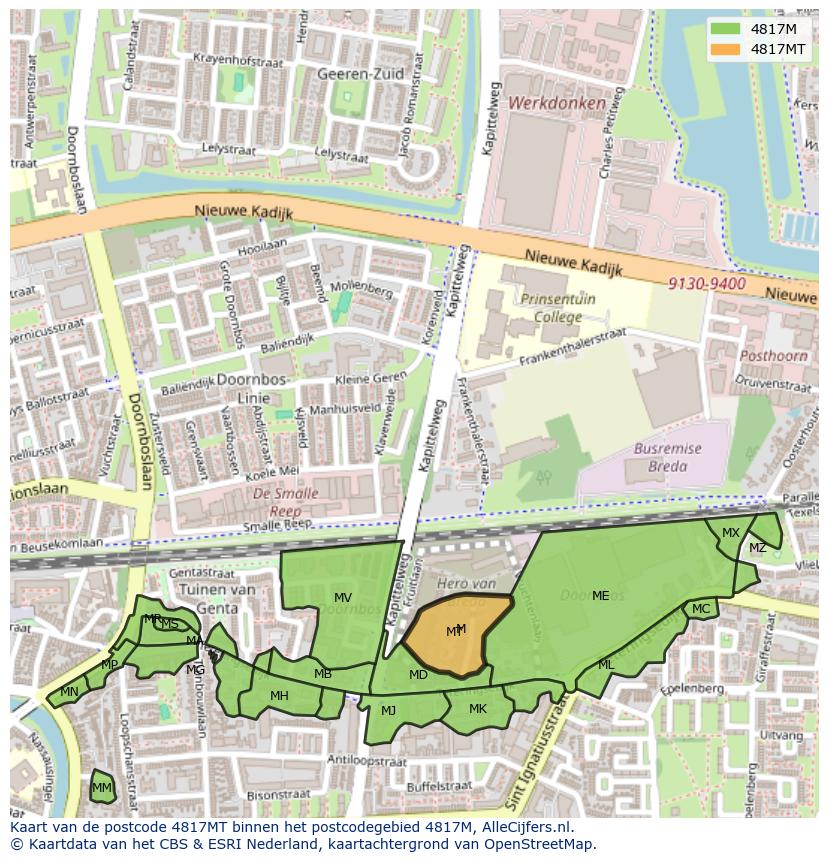 Afbeelding van het postcodegebied 4817 MT op de kaart.