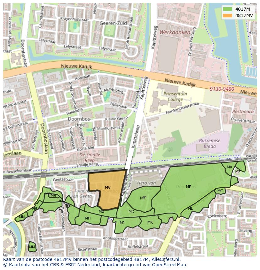 Afbeelding van het postcodegebied 4817 MV op de kaart.