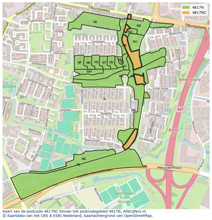 Afbeelding van het postcodegebied 4817 NC op de kaart.