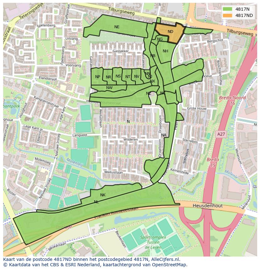 Afbeelding van het postcodegebied 4817 ND op de kaart.
