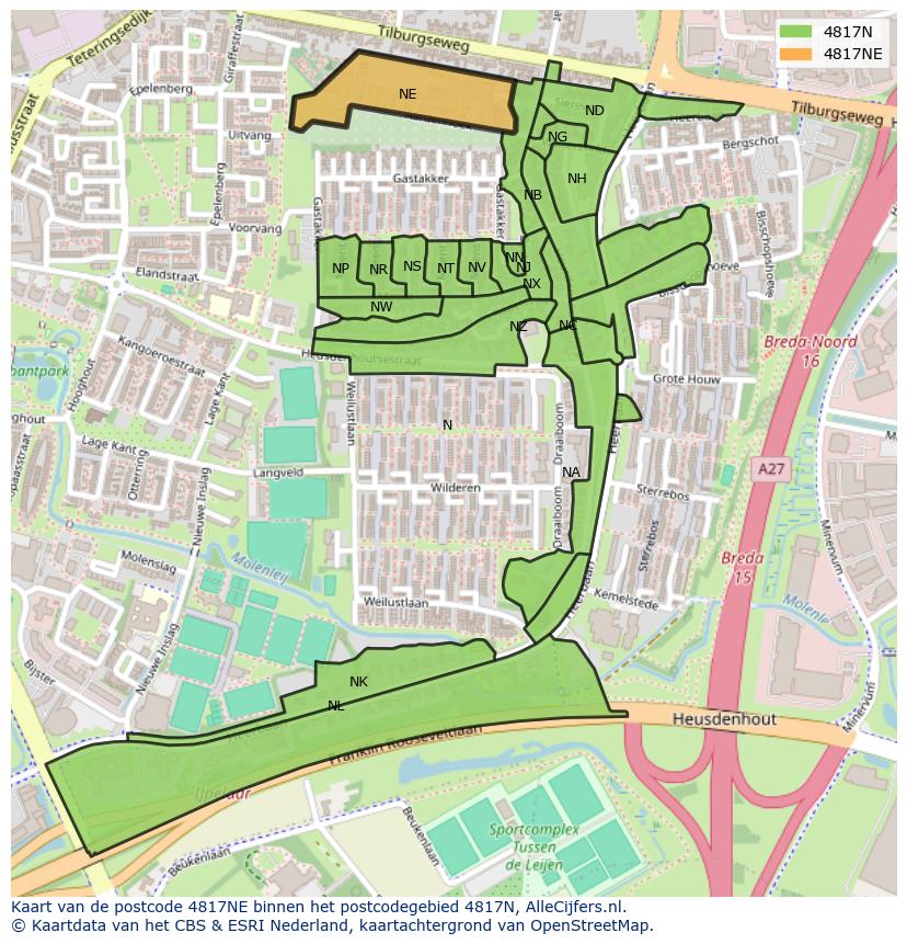 Afbeelding van het postcodegebied 4817 NE op de kaart.