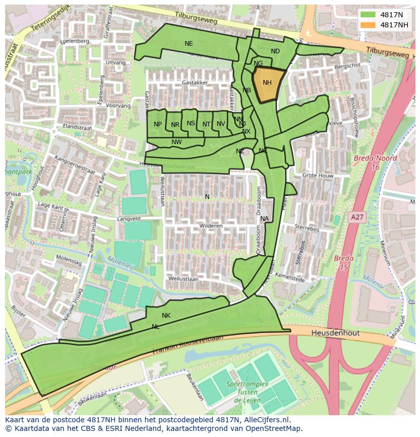 Afbeelding van het postcodegebied 4817 NH op de kaart.