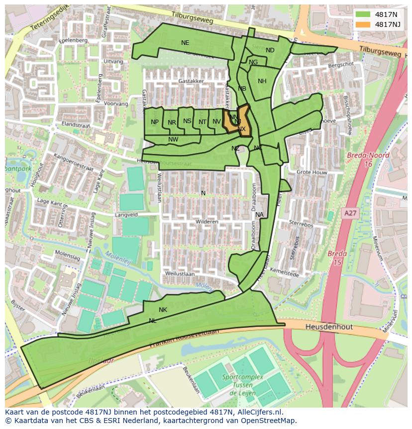 Afbeelding van het postcodegebied 4817 NJ op de kaart.