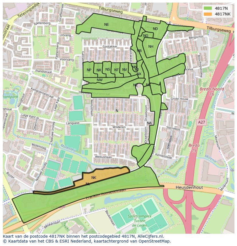Afbeelding van het postcodegebied 4817 NK op de kaart.