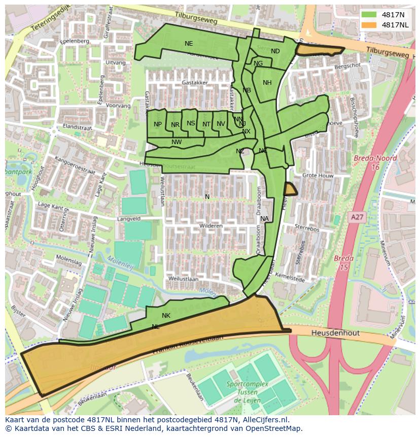 Afbeelding van het postcodegebied 4817 NL op de kaart.