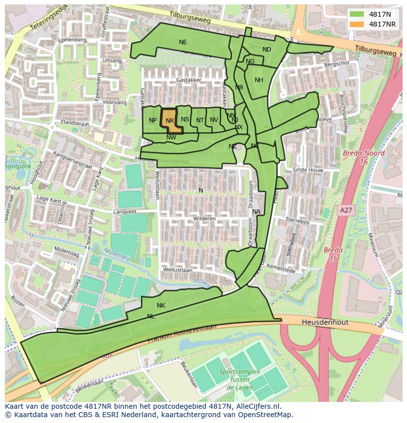 Afbeelding van het postcodegebied 4817 NR op de kaart.