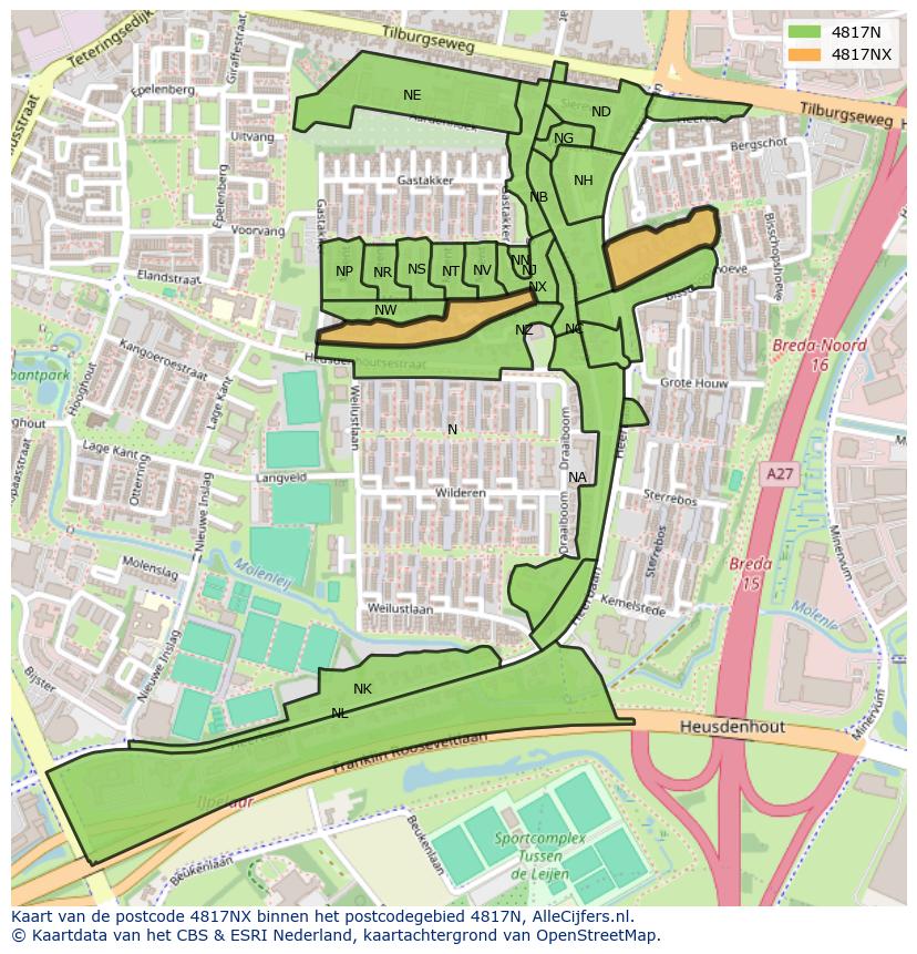 Afbeelding van het postcodegebied 4817 NX op de kaart.