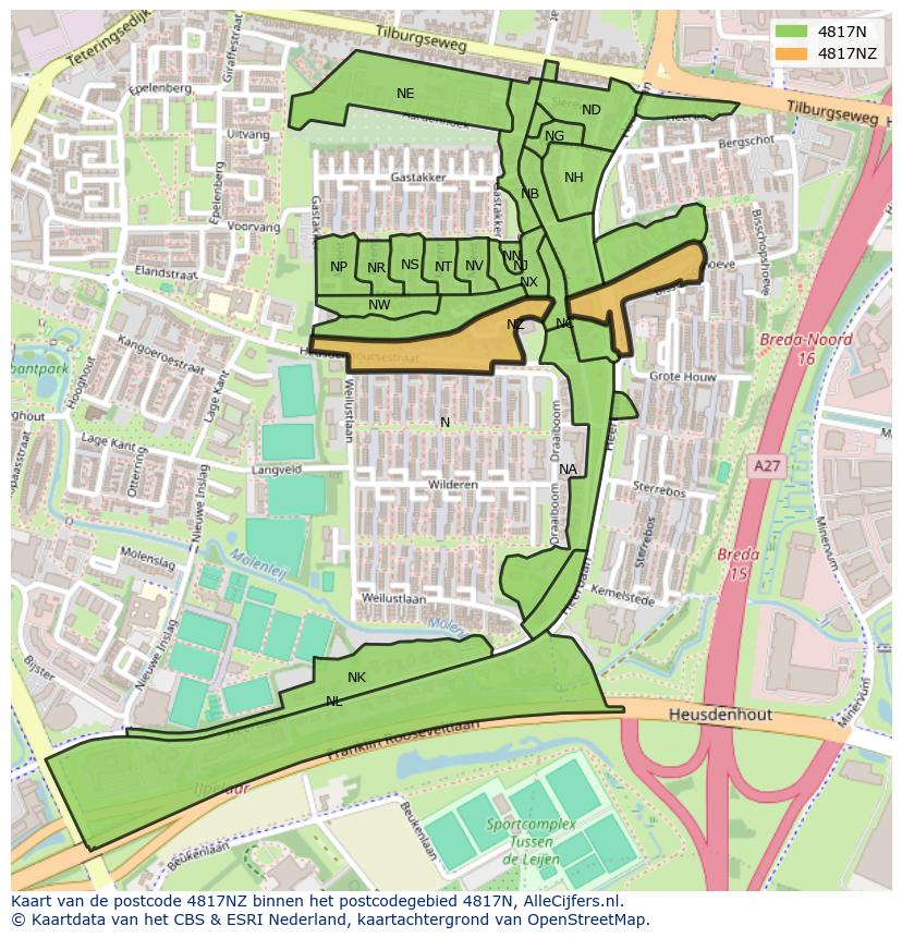 Afbeelding van het postcodegebied 4817 NZ op de kaart.
