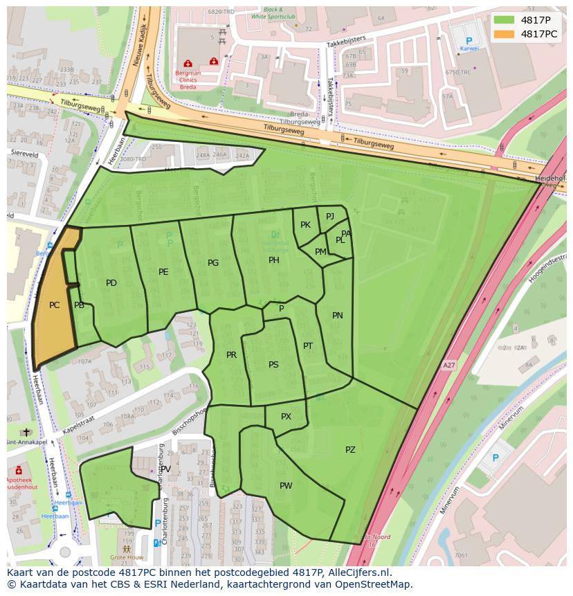 Afbeelding van het postcodegebied 4817 PC op de kaart.