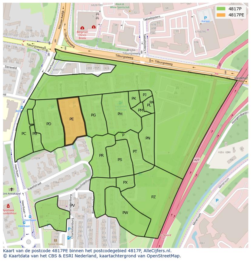 Afbeelding van het postcodegebied 4817 PE op de kaart.